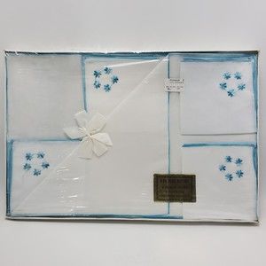 Vintage Blue Floral Embroidery Cotton Placemats And Napkins Set
